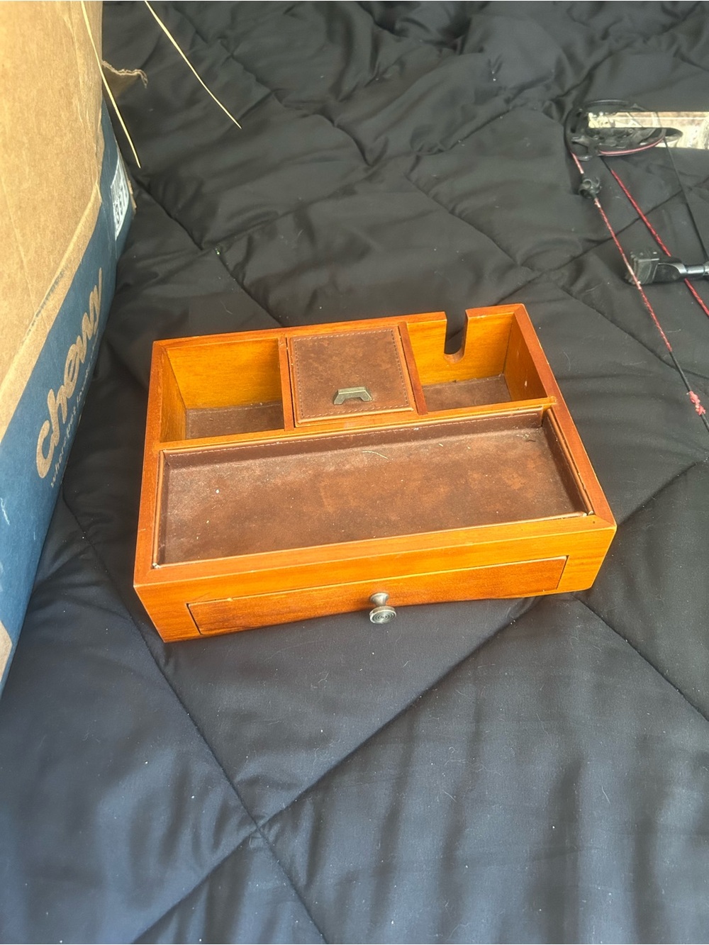 Men's Wooden Valet Tray Organizer in Brown - Classic Desk Storage